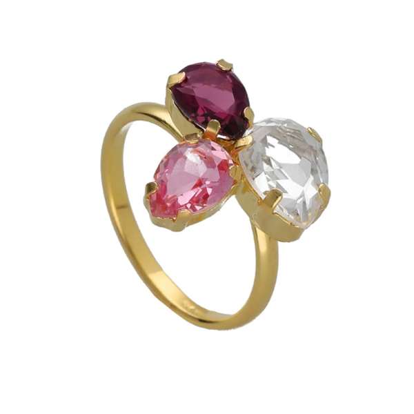 Foto de Anillo ajustable triple lágrima Light Rose bañado en oro de Glory