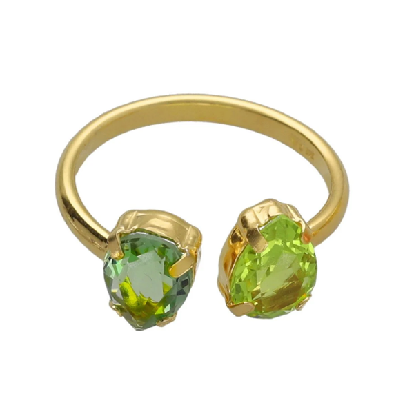 Foto de Anillo abierto doble lágrima Peridot bañado en oro de Glory