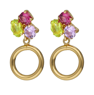 Foto de Pendientes cortos triple cristal Multicolor y círculo bañado en oro de Odele