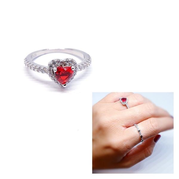 Foto de Anillo Plata Corazón Rojo - Talla 12