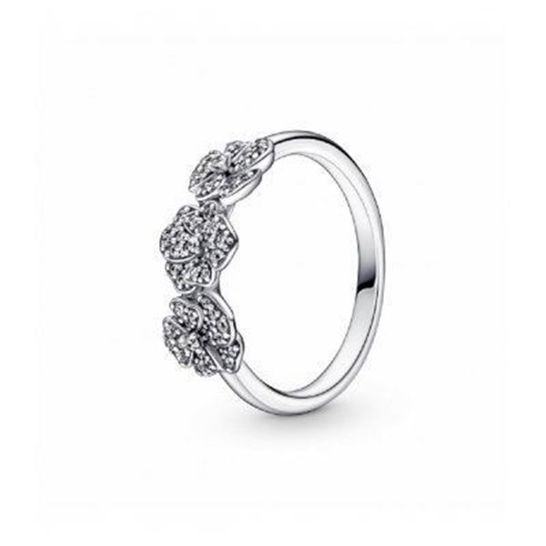 Foto de Anillo Pandora Triple flor pensamiento. Talla 52